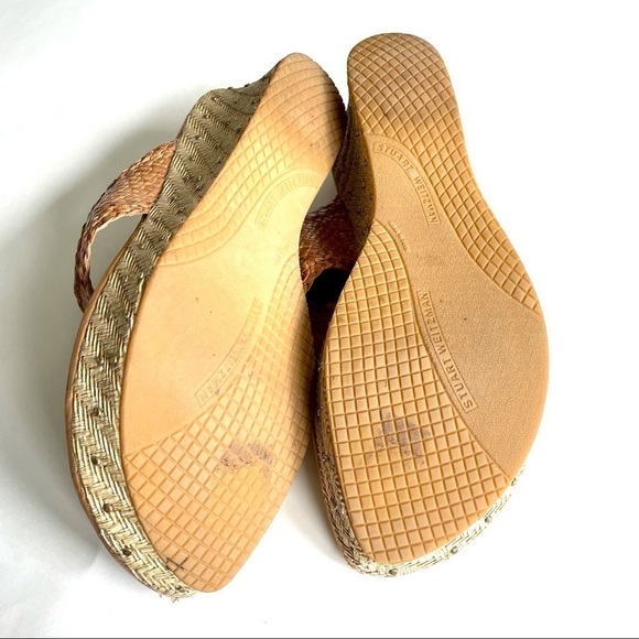 Stuart Weitzman Woven Tan Platform Studded Wedge Espadrille Sandals 6.5 - Picture 10 of 10
